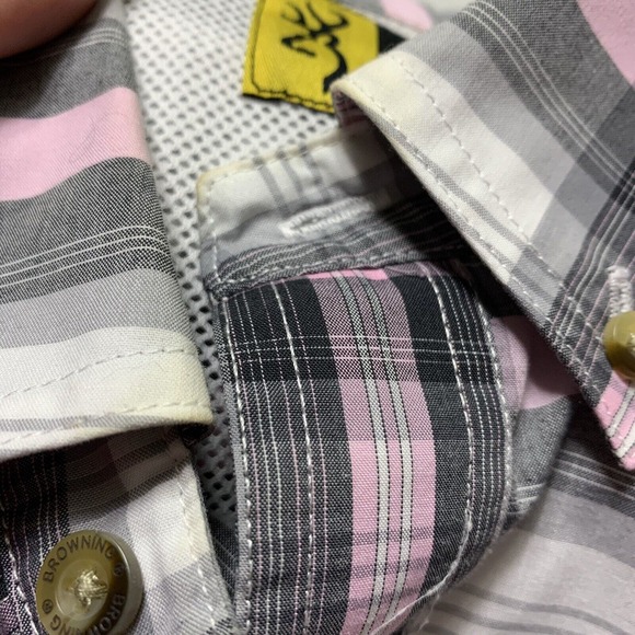 Men's Size Large Browning Pink Country Plaid Hunting Fishing Button Down Shirt - Picture 3 of 12